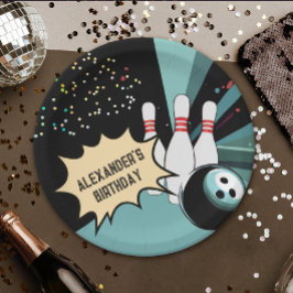 Plato De Papel Fiesta de cumpleaños de Guay Retro Bowling Pin Con