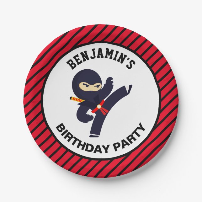 Plato De Papel Fiesta de cumpleaños de guerreros de Ninja (Anverso)