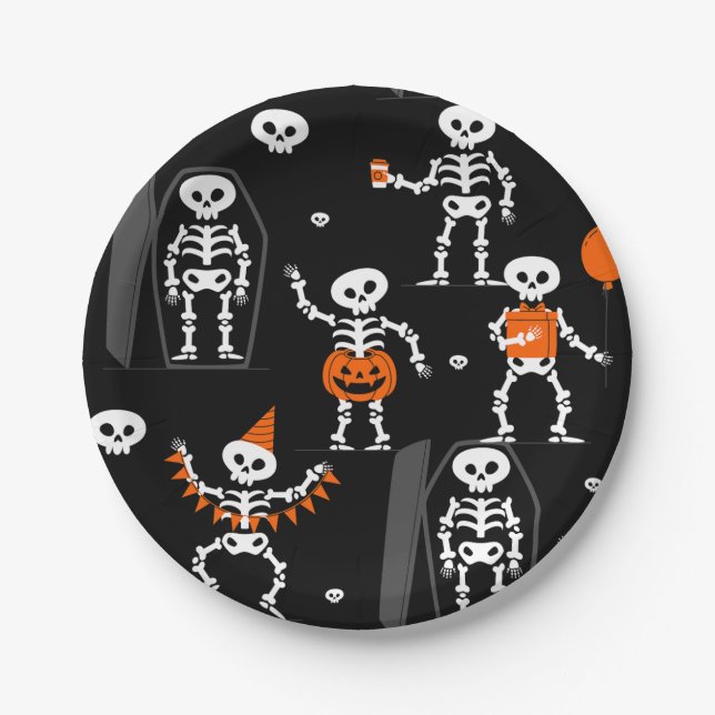 Plato De Papel fiesta de cumpleaños de halloween esqueleto ataúd  (Anverso)