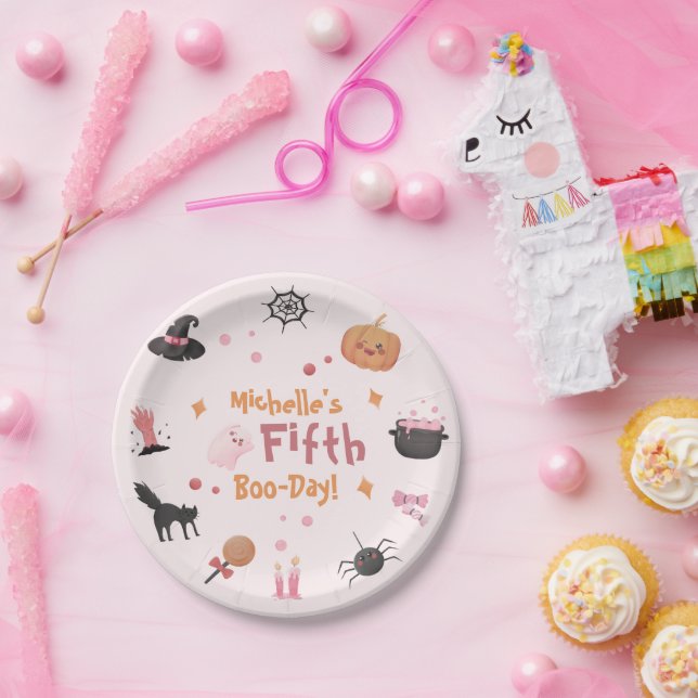 Plato De Papel Fiesta de cumpleaños de Halloween Rosa (Fiesta)