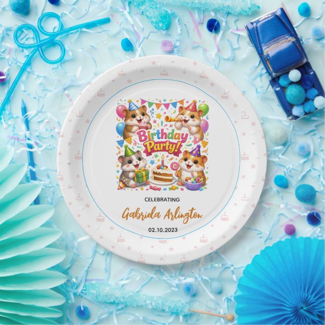 Plato De Papel Fiesta de cumpleaños de hámster lindo | Hámster pa (Fiesta)