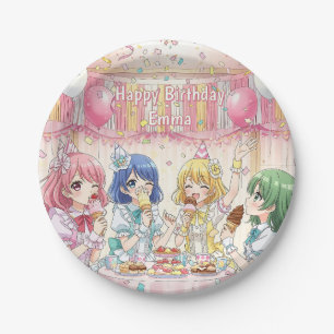Plato De Papel Fiesta de Cumpleaños de Helado de Chica Anime Ador