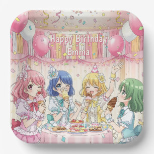 Plato De Papel Fiesta de Cumpleaños de Helado de Chica Anime Ador