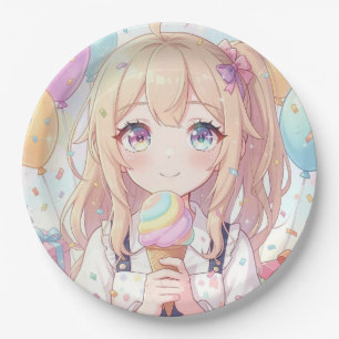 Plato De Papel Fiesta de Cumpleaños de Helado de Chica de Anime