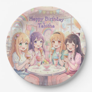 Plato De Papel Fiesta de Cumpleaños de Helado de Chica de Anime P