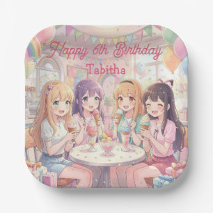 Plato De Papel Fiesta de Cumpleaños de Helado de Chica de Anime P
