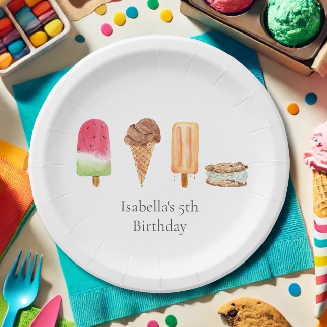 Plato De Papel Fiesta de Cumpleaños de Helado y Paletas de Acuare (Subido por el creador)