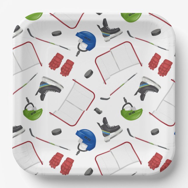 Plato De Papel Fiesta de cumpleaños de hockey sobre hielo (Anverso)