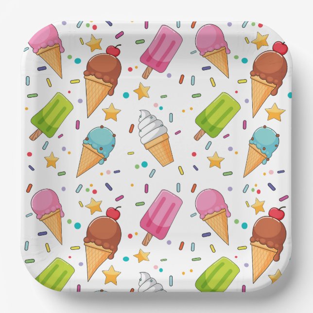 Plato De Papel Fiesta de cumpleaños de Ice Cream (Anverso)