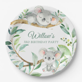 Plato De Papel Fiesta de cumpleaños de Koala Green y Gray Persona