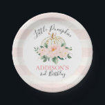 Plato De Papel Fiesta de cumpleaños de la Calabaza de Oro Blanco<br><div class="desc">Placa de papel para la fiesta de cumpleaños de la calabaza de oro blanco floral Calabaza de cumpleaños floral dulce o plato de papel con temática de otoño con calabaza blanca y dorada y un audaz arreglo floral rosa. Este plato de papel de fiesta de cumpleaños con temática de calabaza...</div>