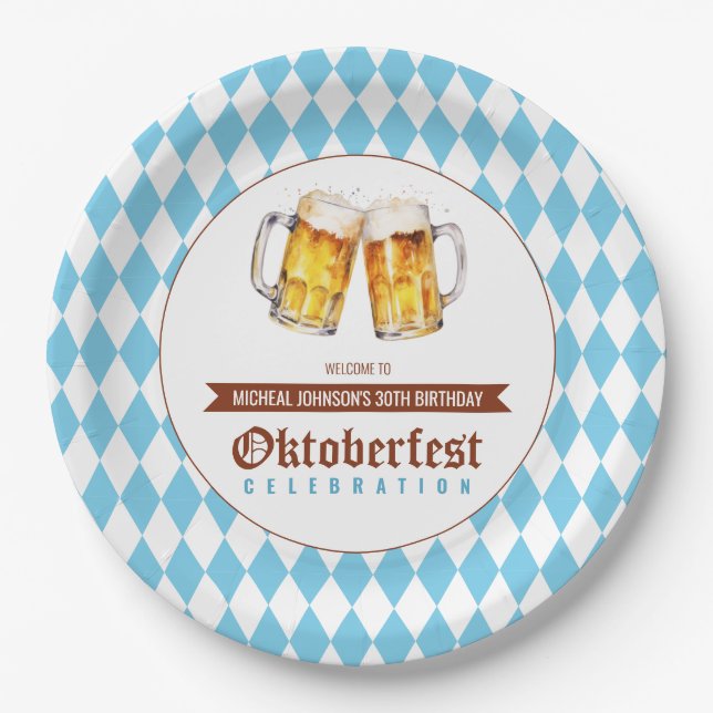 Plato De Papel Fiesta de cumpleaños de la cerveza Oktoberfest (Anverso)