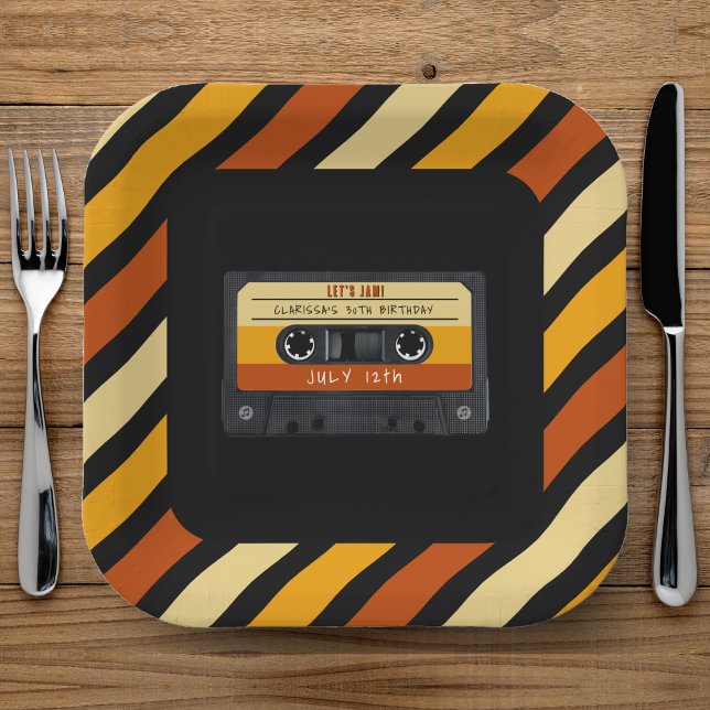 Plato De Papel Fiesta de cumpleaños de la cinta retro de cassette (Cassette Tape Retro Birthday Party Paper Plates
)