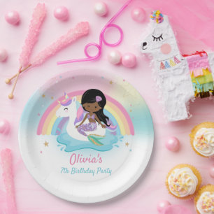 Plato De Papel Fiesta de cumpleaños de la sirena marrón y la pisc