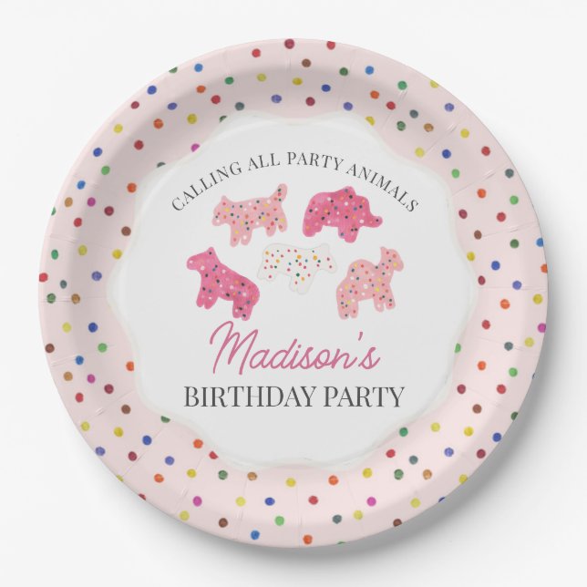 Plato De Papel Fiesta de cumpleaños de las cookies de animales co (Anverso)