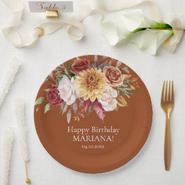 Plato De Papel Fiesta de cumpleaños de las Flores de Foliage de T