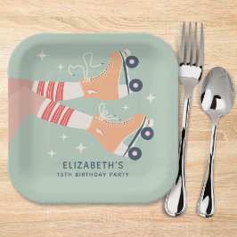 Plato De Papel Fiesta de cumpleaños de las niñas de patinaje sobr