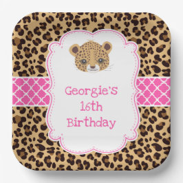 Plato De Papel Fiesta de cumpleaños de leopardo Print Pink Quatre