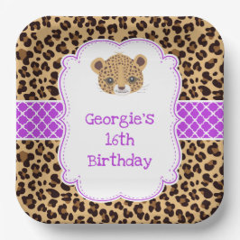 Plato De Papel Fiesta de cumpleaños de leopardo Print Purple Quat