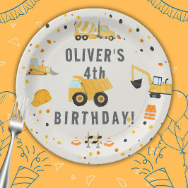 Plato De Papel Fiesta de cumpleaños de los camiones de construcci