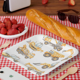 Plato De Papel Fiesta de cumpleaños de los camiones de construcci