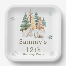 Plato De Papel Fiesta de cumpleaños de los Conejos de Invierno Cu