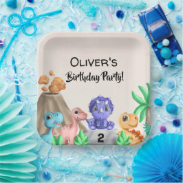 Plato De Papel Fiesta de cumpleaños de los dinosaurios bebé adora