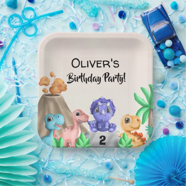 Plato De Papel Fiesta de cumpleaños de los dinosaurios bebé adora (Fiesta)