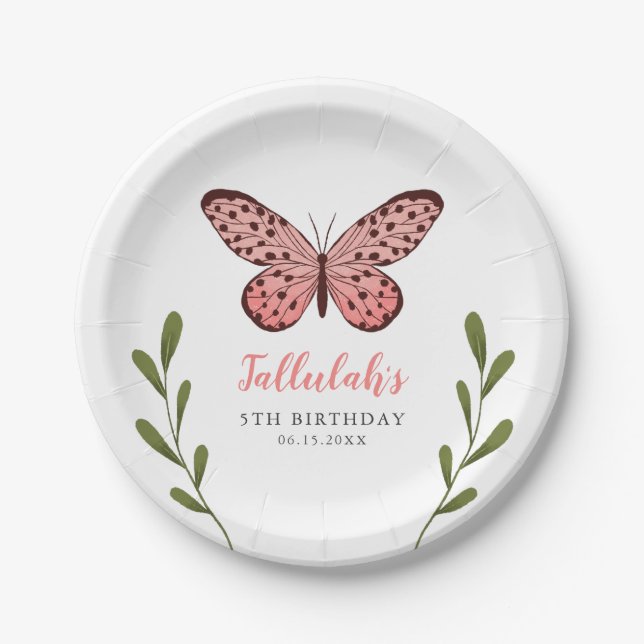 Plato De Papel Fiesta de cumpleaños de mariposas para Chicas capr (Anverso)