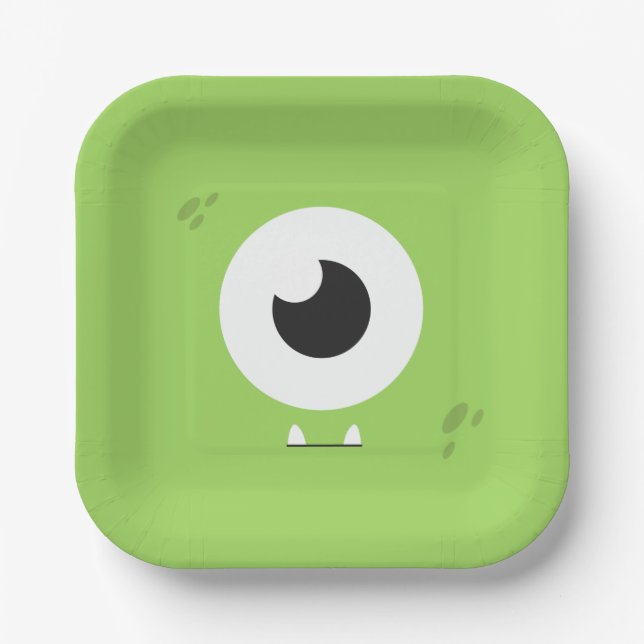 Plato De Papel Fiesta de cumpleaños de Monster (Anverso)