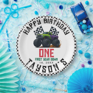 Plato De Papel Fiesta de cumpleaños de Monster Trucks con Vroom