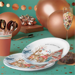 Plato De Papel Fiesta de cumpleaños de Navidad de invierno de ami