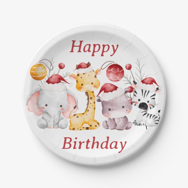 Plato De Papel Fiesta de cumpleaños de Navidades infantiles (Anverso)