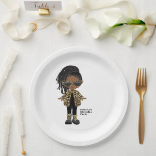 Plato De Papel Fiesta de cumpleaños de niña afroamericana pequeña