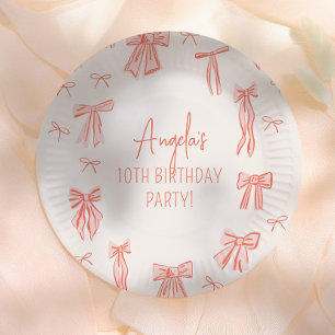 Plato De Papel Fiesta de Cumpleaños de Niña con Lazo Rosa Caprich
