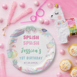 Plato De Papel Fiesta de cumpleaños de niña con tobogán de agua d