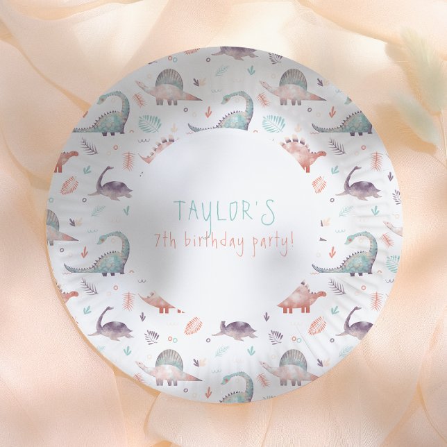 Plato De Papel Fiesta de Cumpleaños de Niña Dinosaurio Turquesa (Subido por el creador)