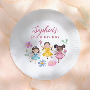 Plato De Papel Fiesta de Cumpleaños de Niña Floral Acuarela Jardí