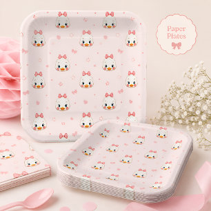 Plato De Papel Fiesta de Cumpleaños de Niña Pato Kawaii Adorable