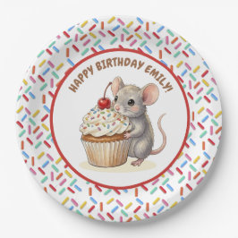 Plato De Papel Fiesta de cumpleaños de niña | Ratón y pastelito