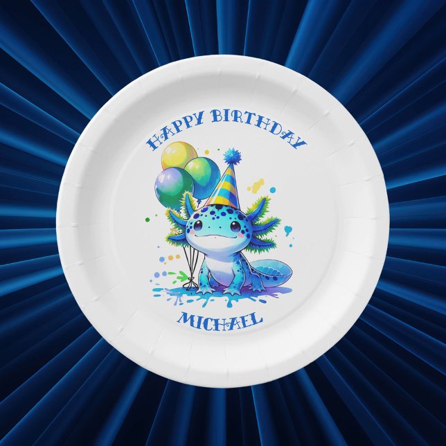 Plato De Papel Fiesta de cumpleaños de niño Axolotl azul y verde (Subido por el creador)