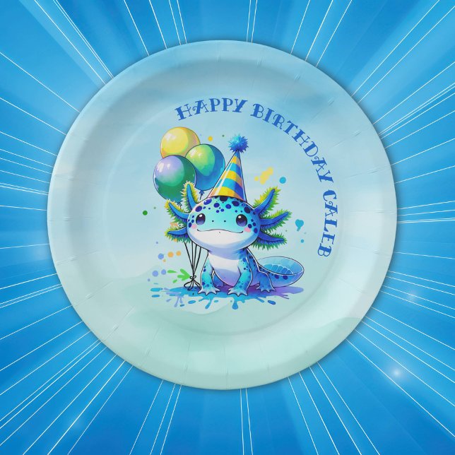Plato De Papel Fiesta de cumpleaños de niño Axolotl azul y verde (Subido por el creador)