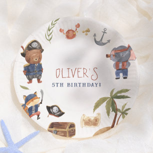 Plato De Papel Fiesta de cumpleaños de niño con animales piratas