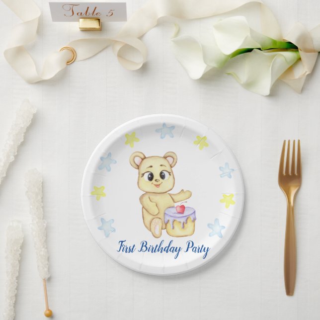 Plato De Papel Fiesta de cumpleaños de niño con tema del oso lind (Boda)