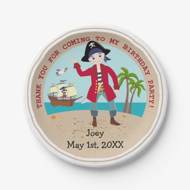 Plato De Papel Fiesta de cumpleaños de niño pirata (Anverso)
