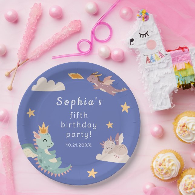 Plato De Papel Fiesta de cumpleaños de niños de Cute Pastel Drago (Fiesta)