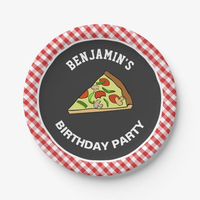 Plato De Papel Fiesta de cumpleaños de niños de Cute Pizza (Anverso)