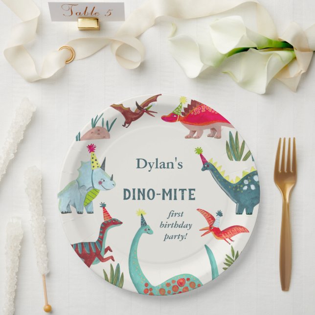 Plato De Papel Fiesta de cumpleaños de niños de Dinosaur (Boda)