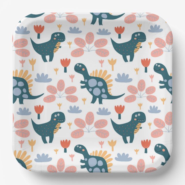 Plato De Papel Fiesta de cumpleaños de niños de dinosaurios peque (Anverso)