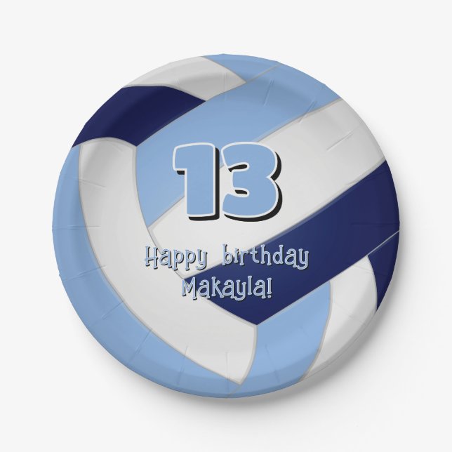 Plato De Papel fiesta de cumpleaños de niños de voleibol azul mar (Anverso)